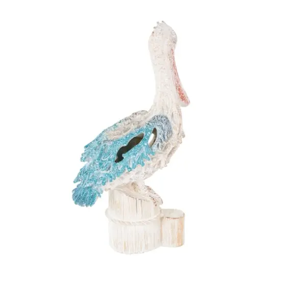 13.25" Pelican Textured Decorative Sculpture with Feathers & Round Blocks Blue {7}