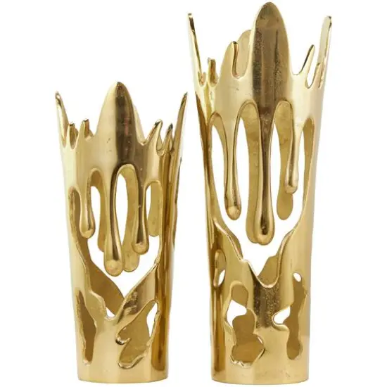 Gold Aluminum Drip Vase with Melting Designed Body Set {1}