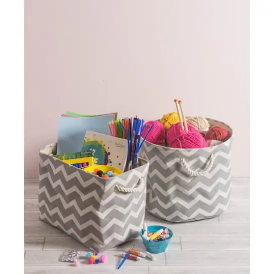 Medium Chevron Polyester Rectangle Bin Gray {4}