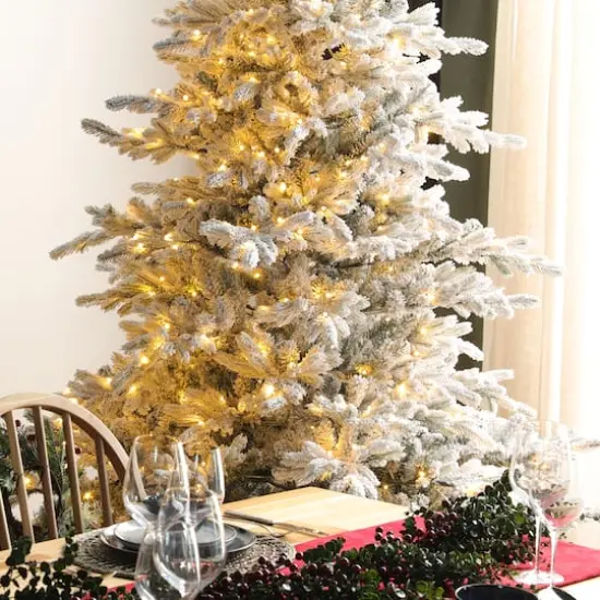 Glitzhome&reg; 9ft Pre-Lit Flocked Full Fir Artificial Christmas Tree, Multicolor LED Lights {5}