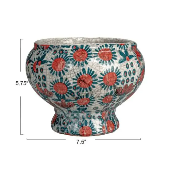 Hello Honey&reg; 7.75" Multicolor Crackle Glaze Decorative Printed Terra Cotta Footed Planter {6}