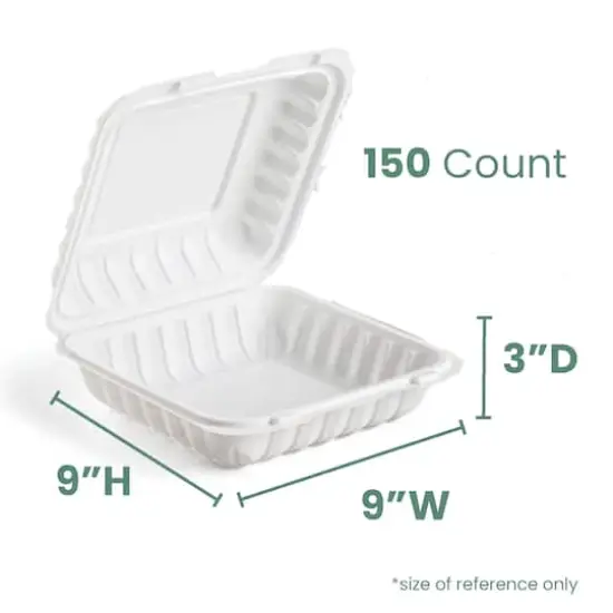 9" White Single-Compartment Clamshell Take Out Containers, 150ct. {5}