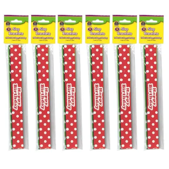 Teacher Created Resources Polka Dots Happy Birthday Slap Bracelets, 6 Packs of 10 {1}