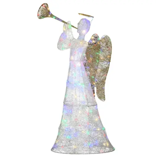 60'' Trumpeting White Angel with Multicolor LED Lights Decoration {1}
