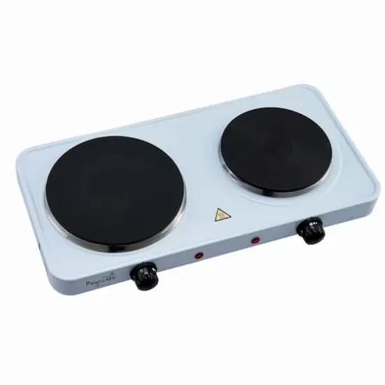 MegaChef Sleek White Electric Portable Lightweight Dual Burner Cooktop Buffet Range {3}