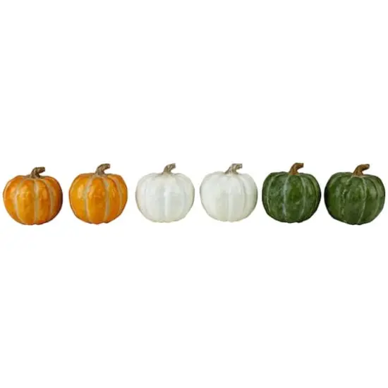 2.5" Green, White & Orange Boxed Pumpkin D&eacute;cor Set {4}