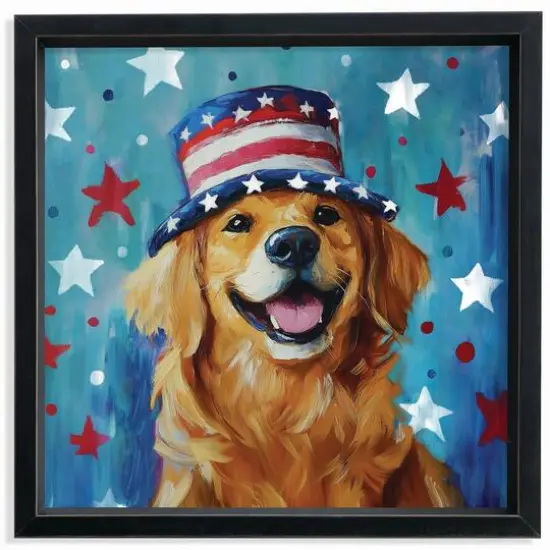 16" x 16" Patriotic Golden Retriever Framed Print Black Frame {1}