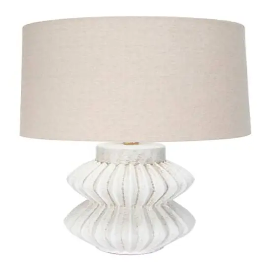 Hello Honey&reg; 22" Distressed White Finish Fluted Terracotta Table Lamp with Linen Shade {1}