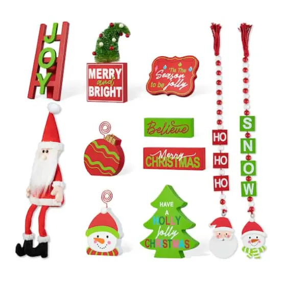 Glitzhome&reg; Christmas Wooden Word Signs & Fabric Santa Set {1}