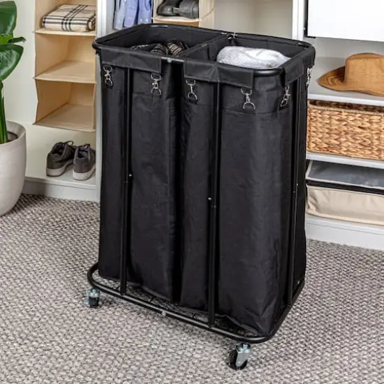 Household Essentials 2-Bag Rolling Laundry Sorter Black {4}
