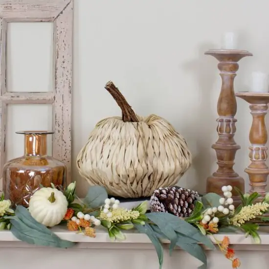 10" White & Brown Woven Pumpkin D&eacute;cor {3}