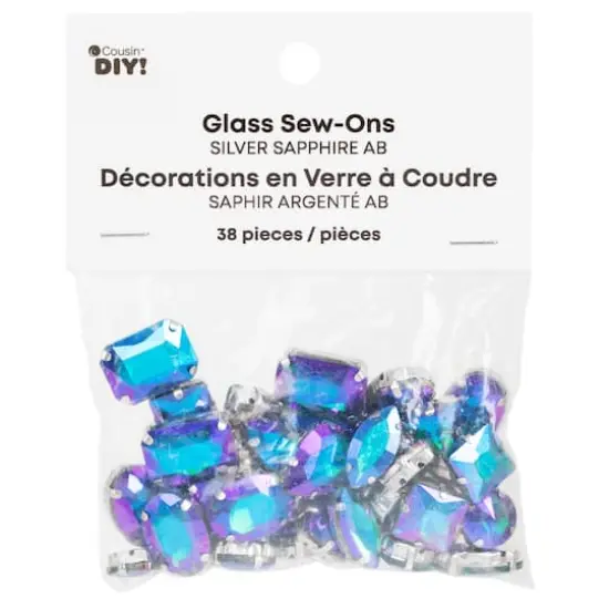 CousinDIY Silver Sapphire AB Glass Sew-On Rhinestones, 38ct. {1}