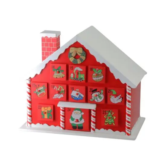 10.25" Red & White Advent House with Chimney Storage Box  {3}