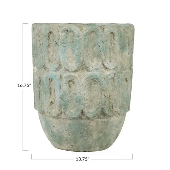 Hello Honey&reg; 13.8" Distressed Green Rustic Cement Planter {6}