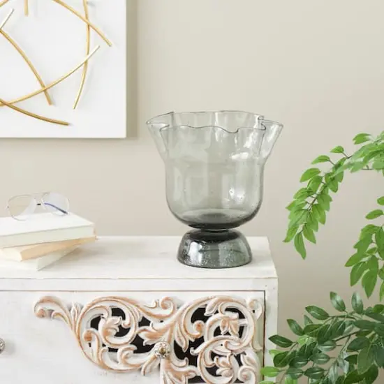 Black Glass Vase Set with Wavy Opening & Gold Speckles {3}