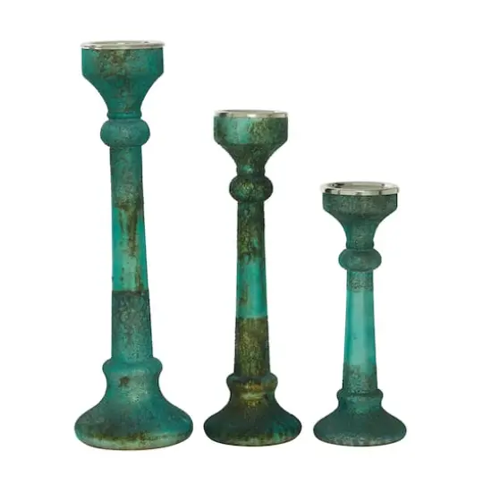 Green Glass Vintage Candle Holder Set {3}
