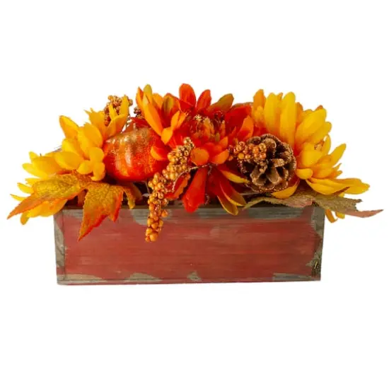 14" Autumn Harvest Maple Leaf & Berry Arrangement in Wooden Box {6}