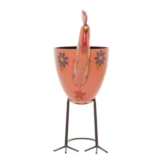 20" Pink Iron Eclectic Rooster Planter {4}