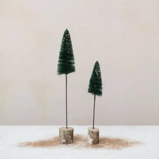 Hello Honey&reg; 15" Green Sisal Bottle Brush Tree with Wood Base & Glitter Stars {3}