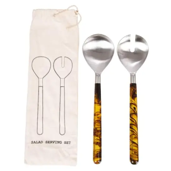 Hello Honey® Stainless Steel Salad Server Set with Marbled Handles in Drawstring Bag {5}