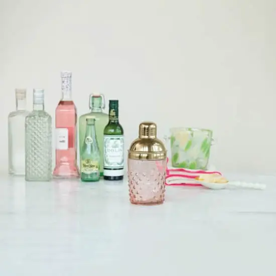 Hello Honey&reg; Pink & Gold Hand-Blown Glass & Stainless Steel Hobnail Cocktail Shaker {5}