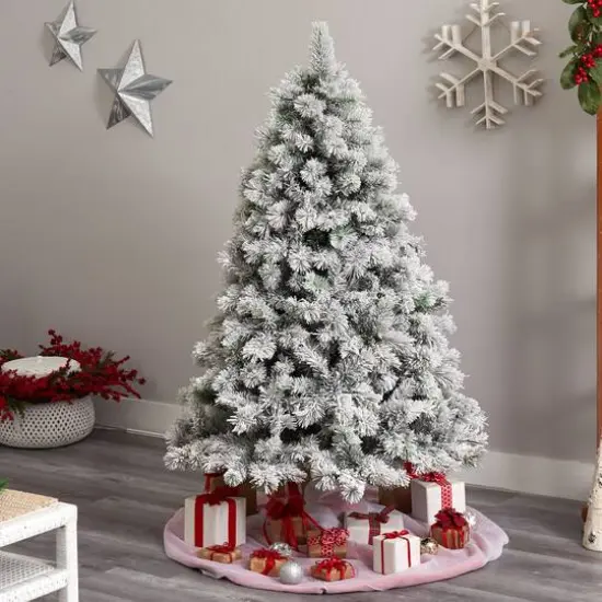 6ft. Pre-Lit Flocked Oregon Pine Artificial Christmas Tree, Clear Lights {9}