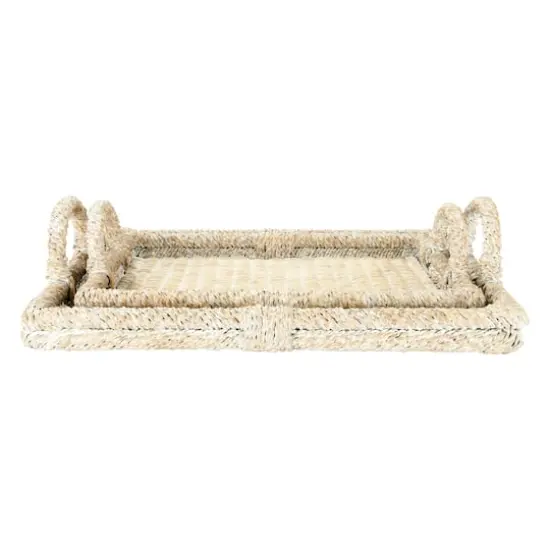 Hello Honey&reg; Whitewashed Decorative Rattan Tray Set with Handles {3}
