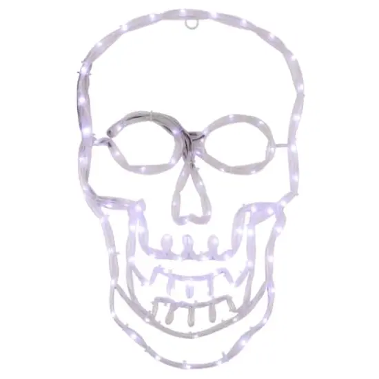 18" White Skull 4-Function LED Halloween Window Silhouette {1}