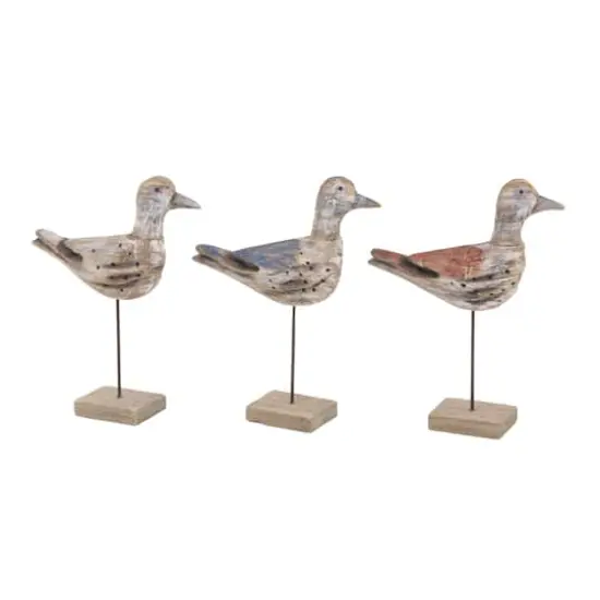 Set of 3 Brown Wood Coastal Bird Sculpture, 11" x 14" {1}