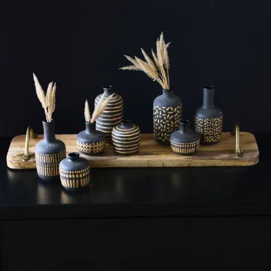 Hello Honey&reg; Black & Gold Decorative Stoneware Vase Set {3}