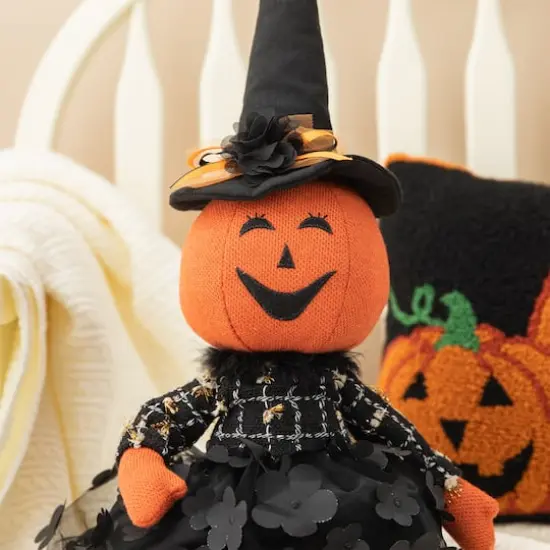 Glitzhome&reg; 30" Halloween Fabric Dressed Pumpkin Sitter {7}