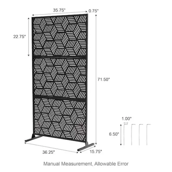 Glitzhome&reg; 6ft. Black Galvanized Steel Geometric Room Divider {6}