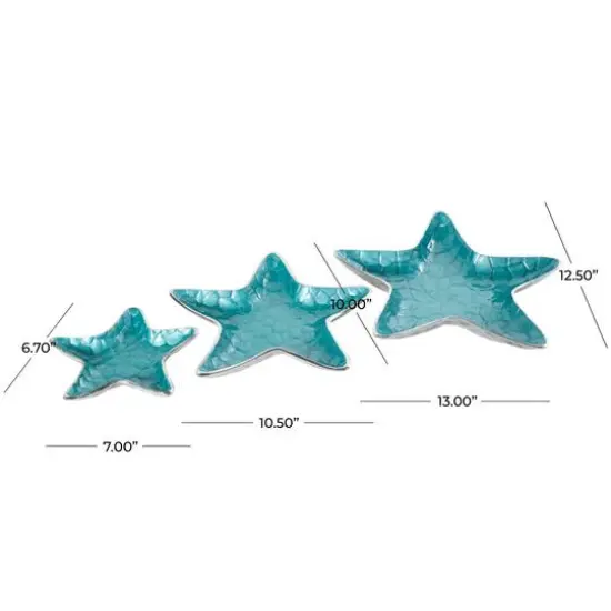 Blue Handmade Enameled Textured Aluminum Starfish Decorative Bowls Set {3}