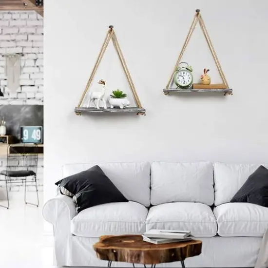 NEX&trade; 16" Gray Whitewash Hanging Rope Wood Wall Shelves, 4ct. {6}