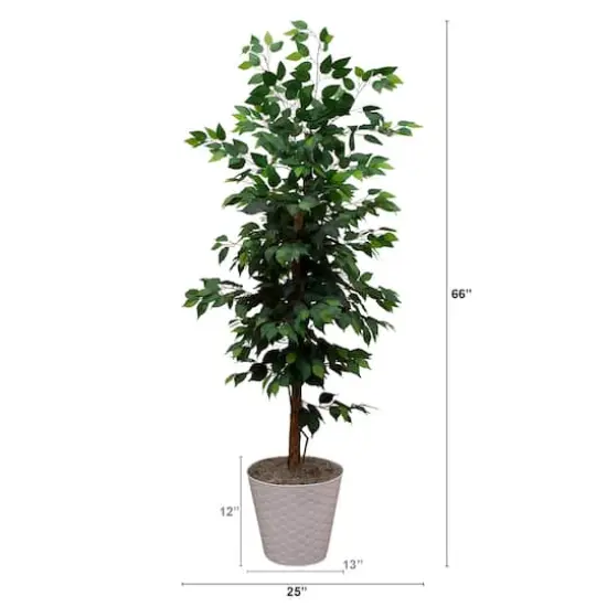 5.5ft. Artificial Ficus Double Stalk Tree in Hexagon Metal Planter {3}