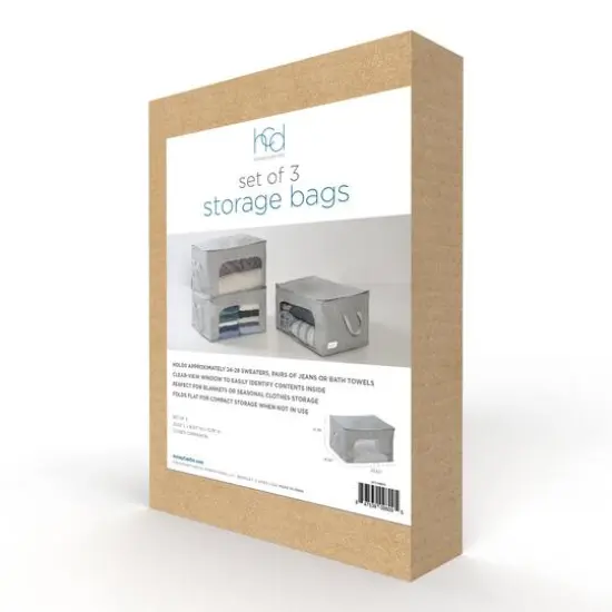 Honey Can Do Gray Clothes Storage Bags with Handles and Clear-View Windows, 3ct. {14}