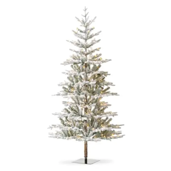 8ft. Pre-Lit Deluxe Flocked Fir Artificial Christmas Tree, Warm White Lights {1}
