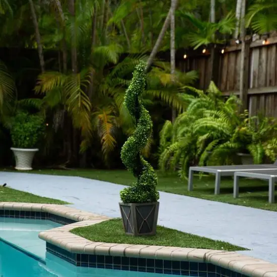 4ft. LED UV Resistant Boxwood Spiral Topiary Tree in Decorative Planter {10}