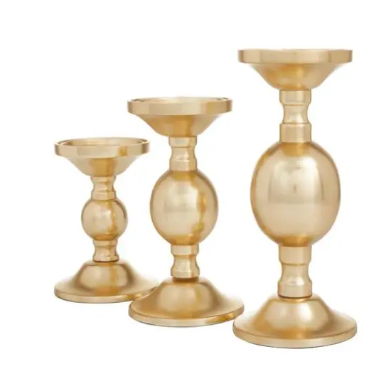 Set of 3 Gold Aluminum Transitional Candle Holders, 10" x 4" x 4" {3}