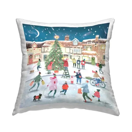 Stupell Industries Festive Winter Town Christmas Tree Throw Pillow {1}