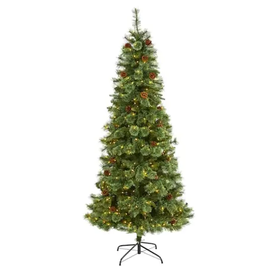7ft. Pre-Lit White Mountain Pine & Pinecones Artificial Christmas Tree with Clear LED Lights {1}