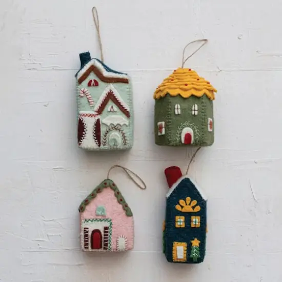Hello Honey&reg; 5.25" Compact Wool Felt House Ornament with Applique & Embroidery {3}