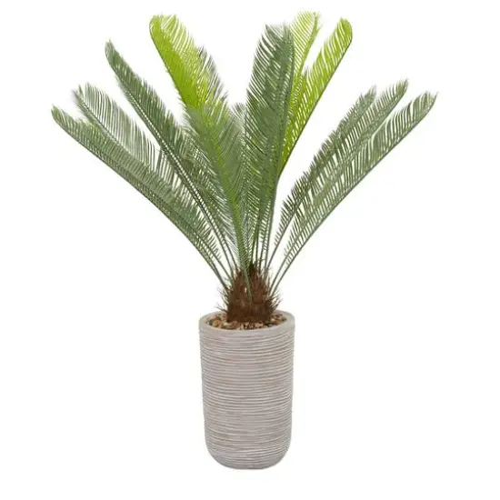 4ft. Green Sago Palm Faux Foliage Artificial Plant with Beige Ceramic Pot {6}
