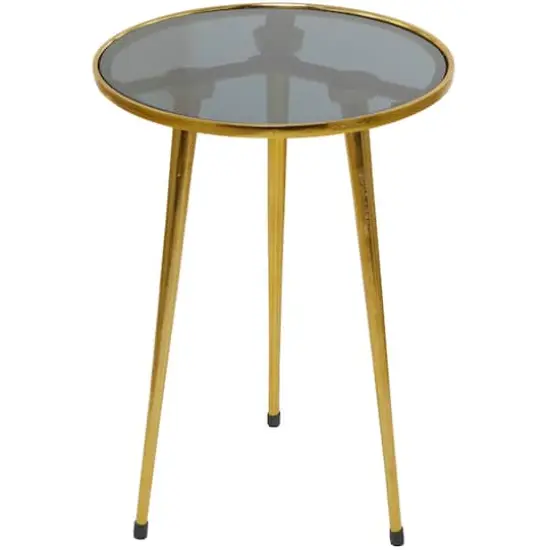 22" Aluminum Tripod Legs Accent Table with Shaded Glass Top Gold {4}