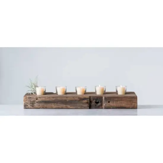 Hello Honey® 23'' Reclaimed Wood Holder with 5 Clear Glass Votives {3}