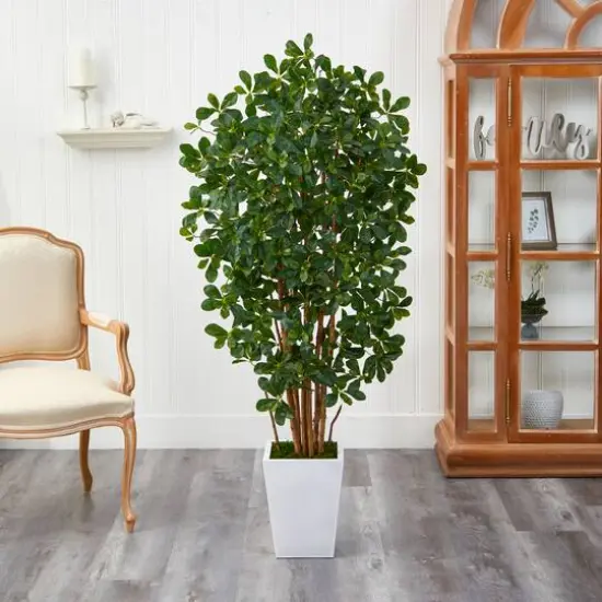 5.5ft. Black Olive Artificial Tree with 1365 Bendable Leaves in Metal White Planter {4}