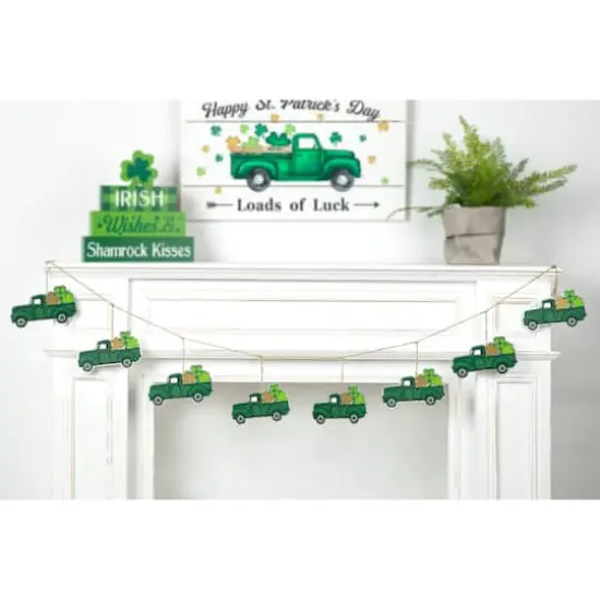 Glitzhome&reg; St. Patrick's Metal Trucks Garland {3}