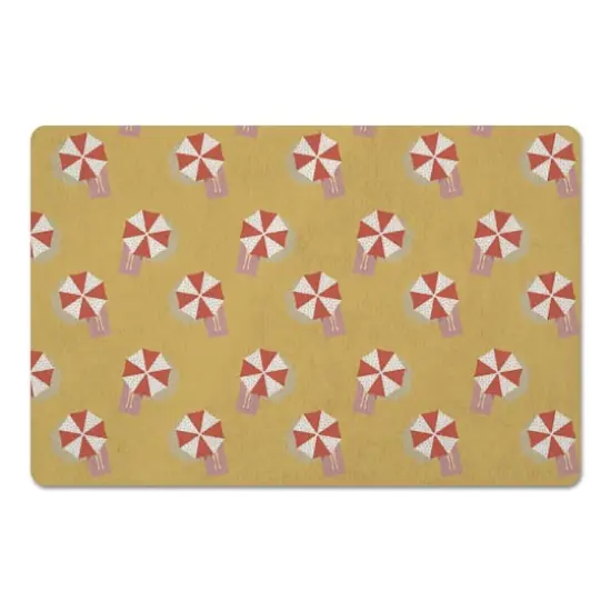 Umbrella Pattern Floor Mat Yellow and Red {1}