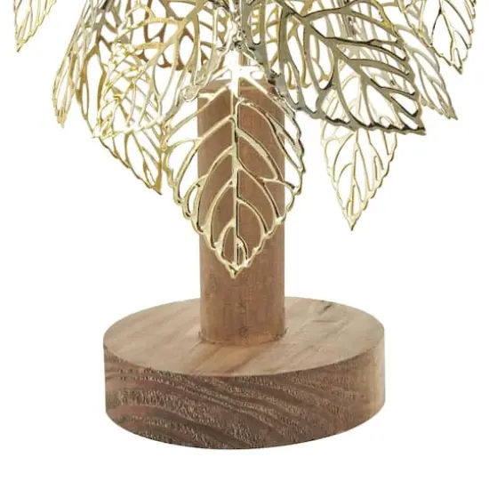 Gold Metal Layered Cutout Leaf Christmas Tree Sculpture Set {4}