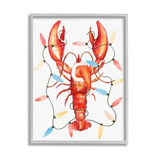 Stupell Industries Nautical Lobster Christmas Lights Framed Giclee Art Gold {1}